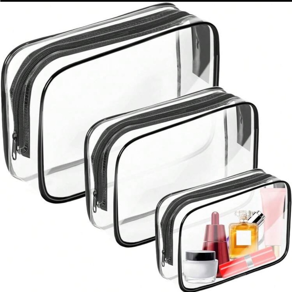 NWOT Clear Travel Toiletry Bag Set with Black Trim